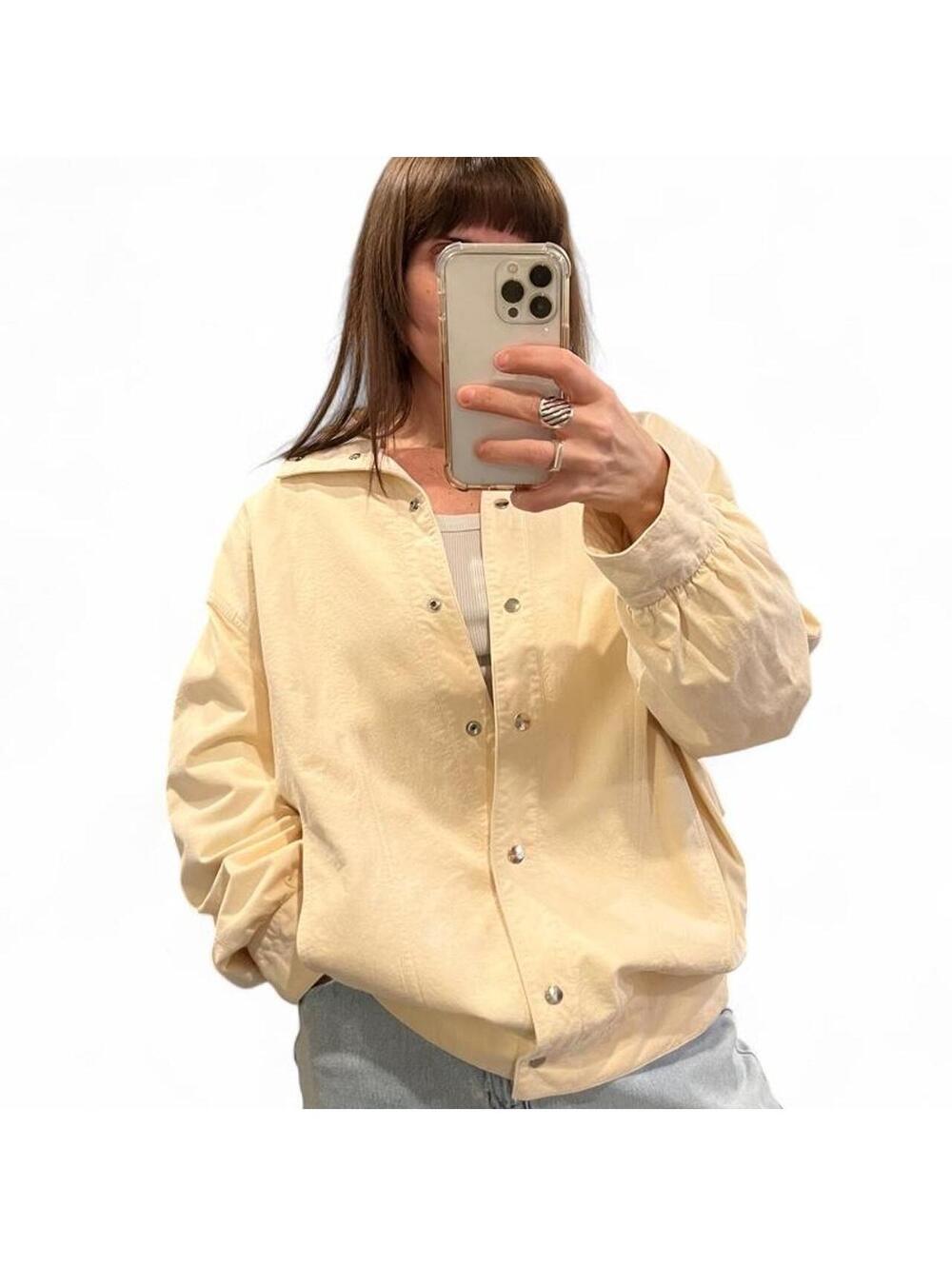 Vintage 90s Buttery Cream Ultrasuede Bomber Jacket Snap Front Minimalist L